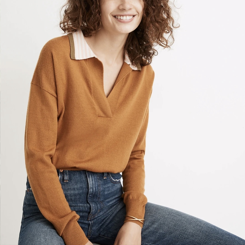MADEWELL Wool Color block Polo Sweater, Size M